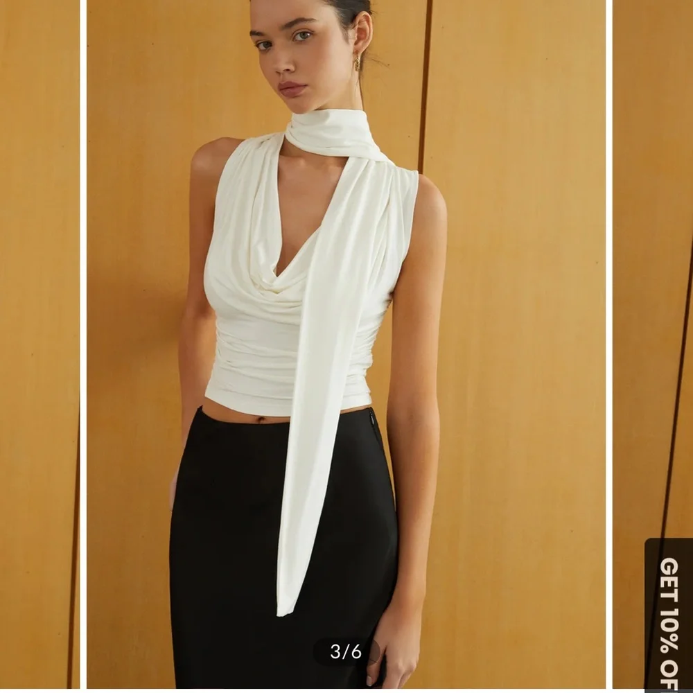 Commense White Sleeveless Top with Scarf Detail. Size XS. NET - Picture 3 of 4